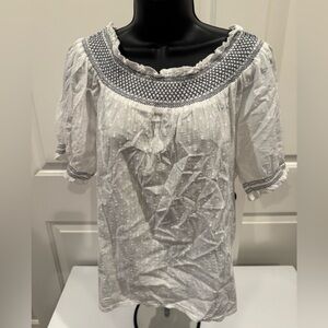 Old Navy White Peasant Blouse with Navy Smocking